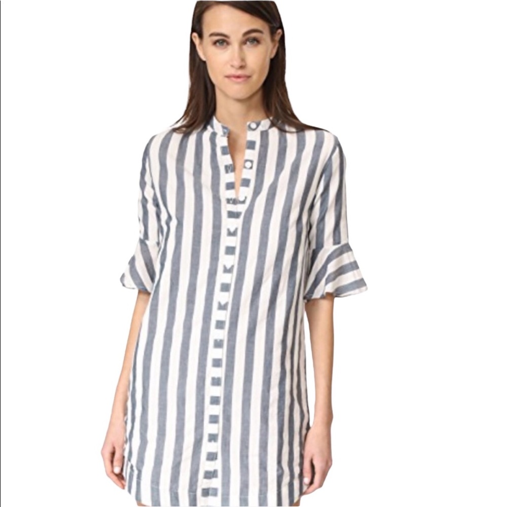 Vetiver Striped Ali Ruffle Button Down Dress